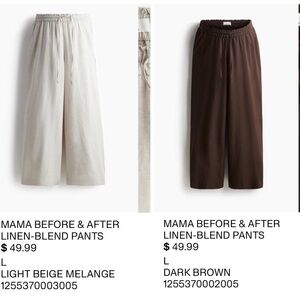 H&M Mama Linen Blend Brown & Beige Maternity Pants
